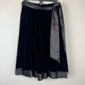 NWT NY COLLECTION Black Y2K Velvet Whimsical Midi Skirt Satin Sash M